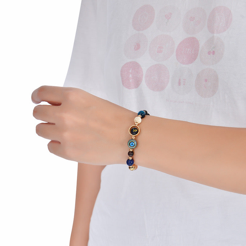 8mm Mixed Crystal Spiritual Protection Bracelet with Zodiac Charms