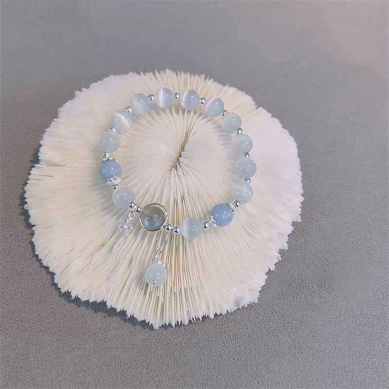 8 mm Mondsteinarmband mit Katzenauge für Unterstützung und Frieden