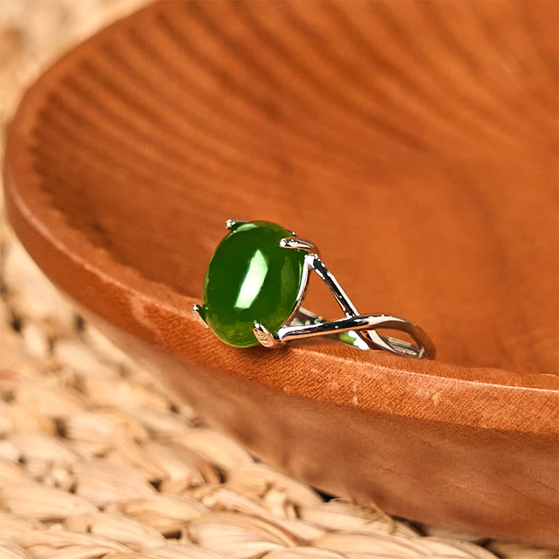 8 mm natürlicher Jade-Legierungsring, verstellbar