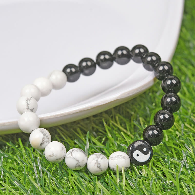 8 mm Obsidian Weiß Türkis Yin Yang Armband für Balance