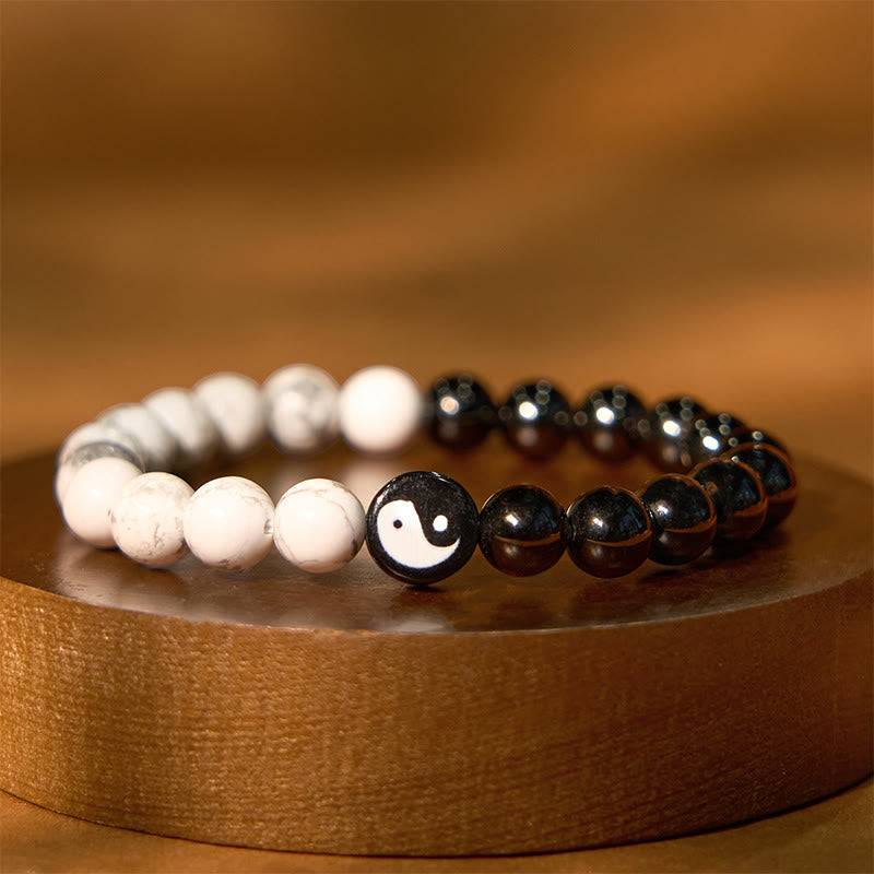 8 mm Obsidian Weiß Türkis Yin Yang Armband für Balance