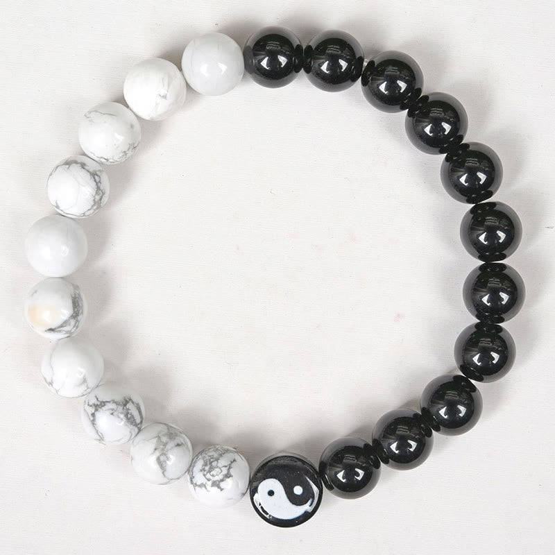 8 mm Obsidian Weiß Türkis Yin Yang Armband für Balance