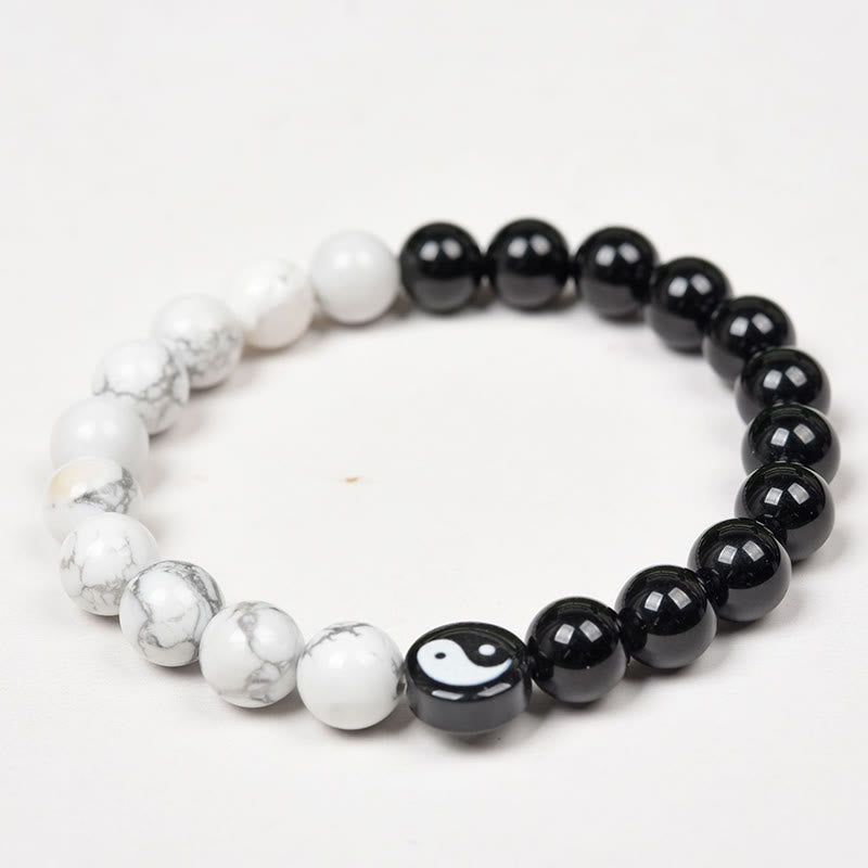 8 mm Obsidian Weiß Türkis Yin Yang Armband für Balance