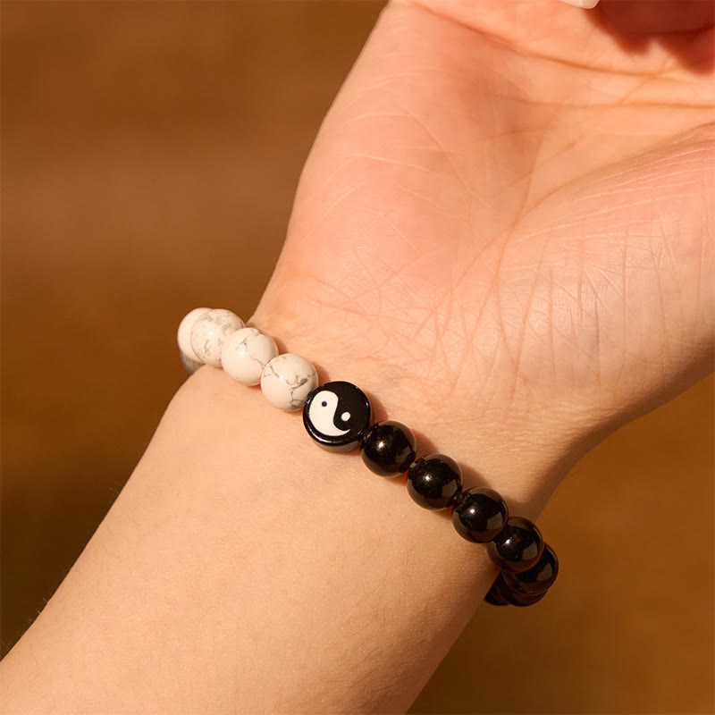 8 mm Obsidian Weiß Türkis Yin Yang Armband für Balance