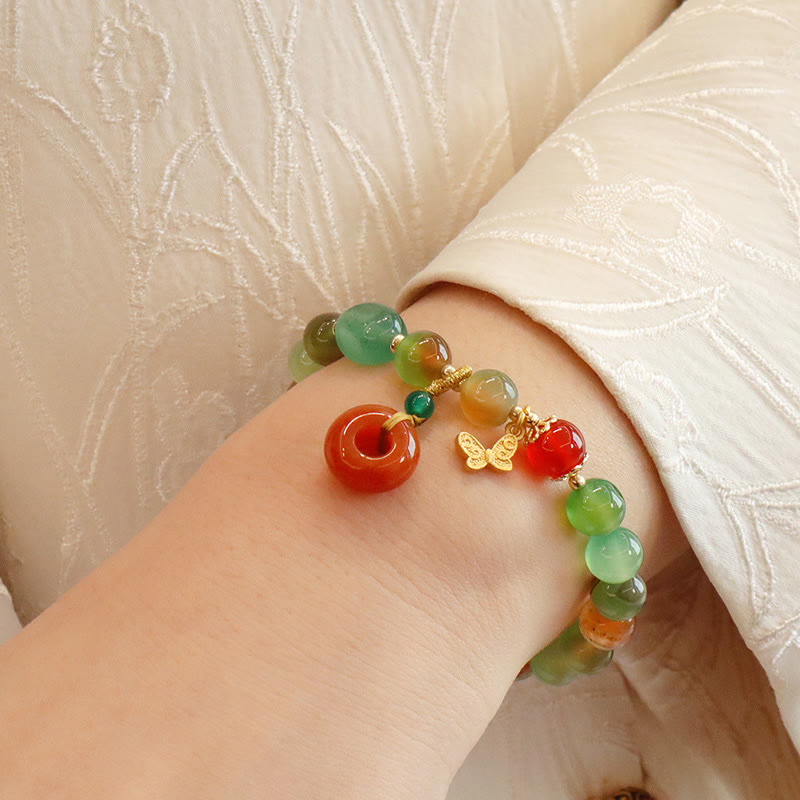 8 mm Armband mit Pfauenachat-Schmetterlings-Friedensschnalle