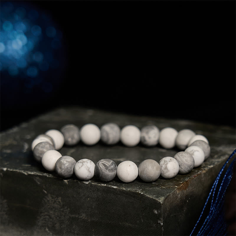 8 mm Picasso-Jaspis-Armband mit weißem Türkis und Mut