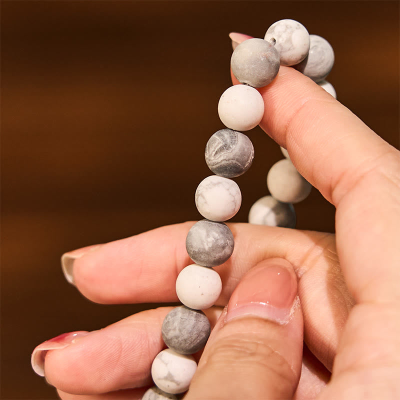 8 mm Picasso-Jaspis-Armband mit weißem Türkis und Mut