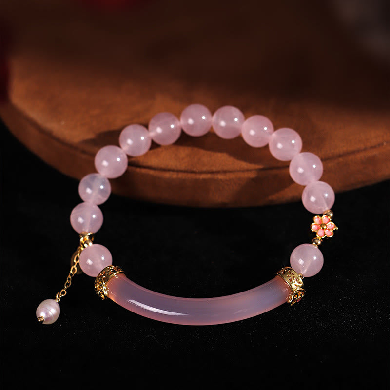 8 mm großes Manschettenarmband mit rosa Kristallperlen für emotionale Ausgeglichenheit
