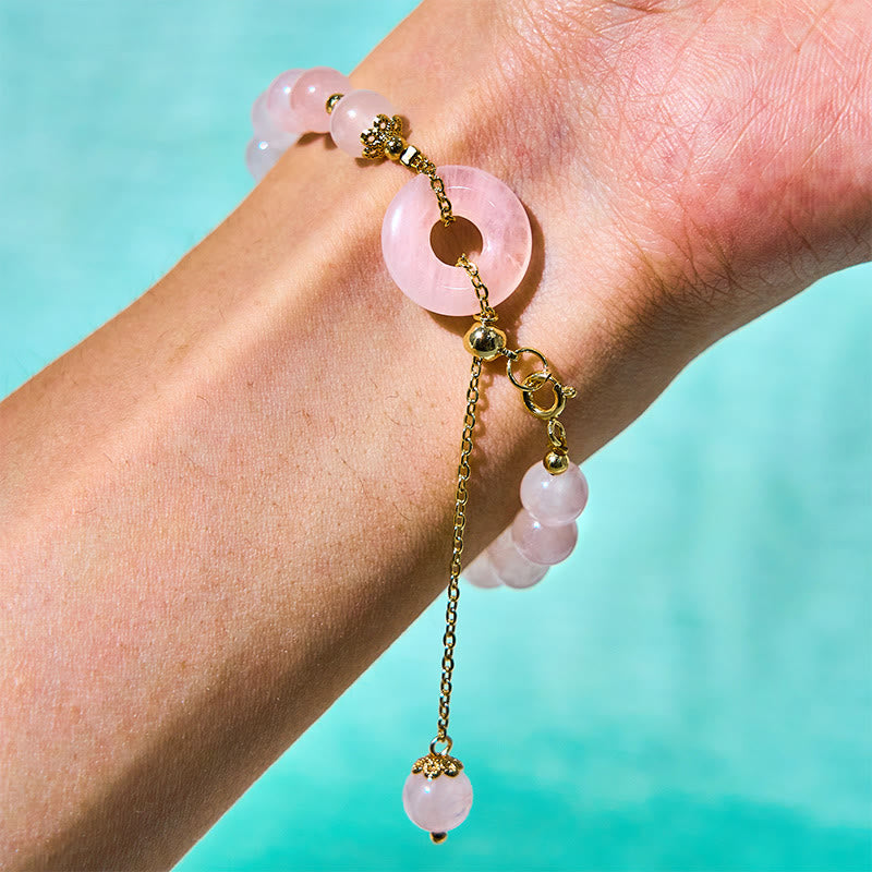 8 mm rosa Kristallarmband mit Peace-Schnalle