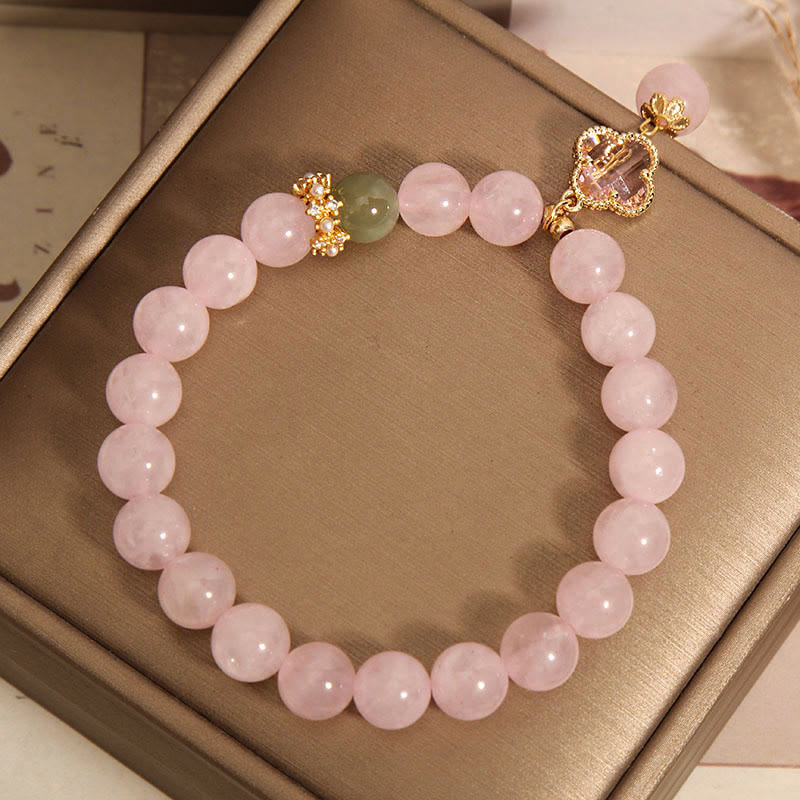 8 mm beruhigendes Armband mit vierblättrigem Kleeblatt aus rosa Kristall