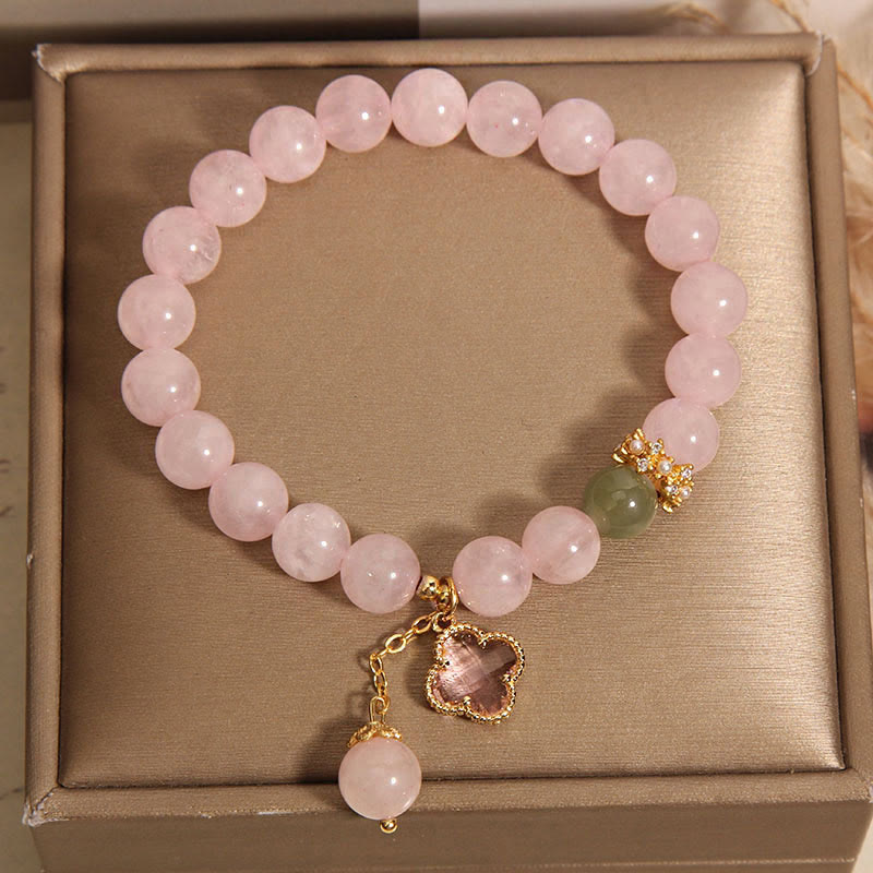 8 mm beruhigendes Armband mit vierblättrigem Kleeblatt aus rosa Kristall