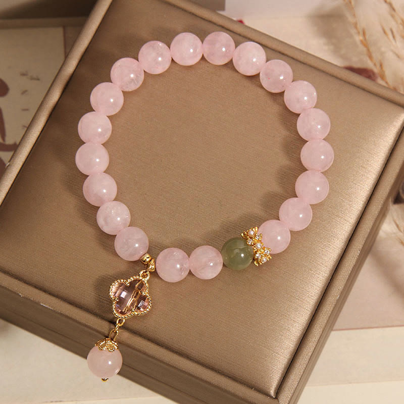 8 mm beruhigendes Armband mit vierblättrigem Kleeblatt aus rosa Kristall
