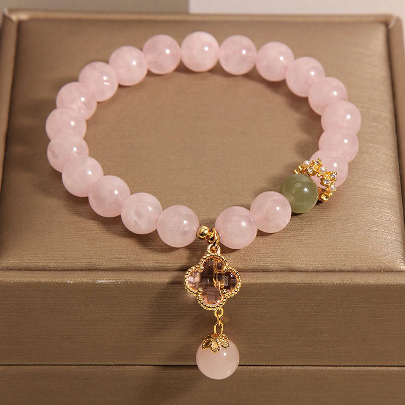 8 mm beruhigendes Armband mit vierblättrigem Kleeblatt aus rosa Kristall