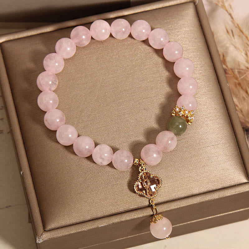 8 mm beruhigendes Armband mit vierblättrigem Kleeblatt aus rosa Kristall