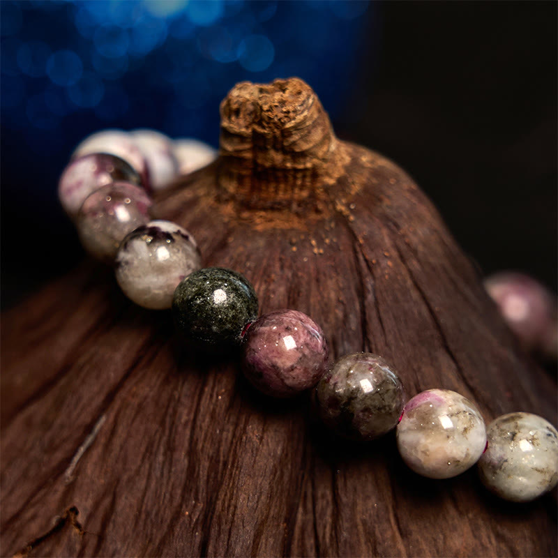 8 mm spirituelles Armband mit Pflaumenblüten-Turmalin-Balance