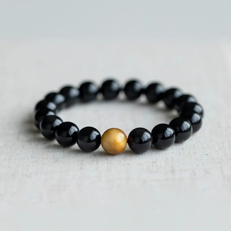 8 mm Regenbogen-Obsidian und Tigerauge Positive Love Armband