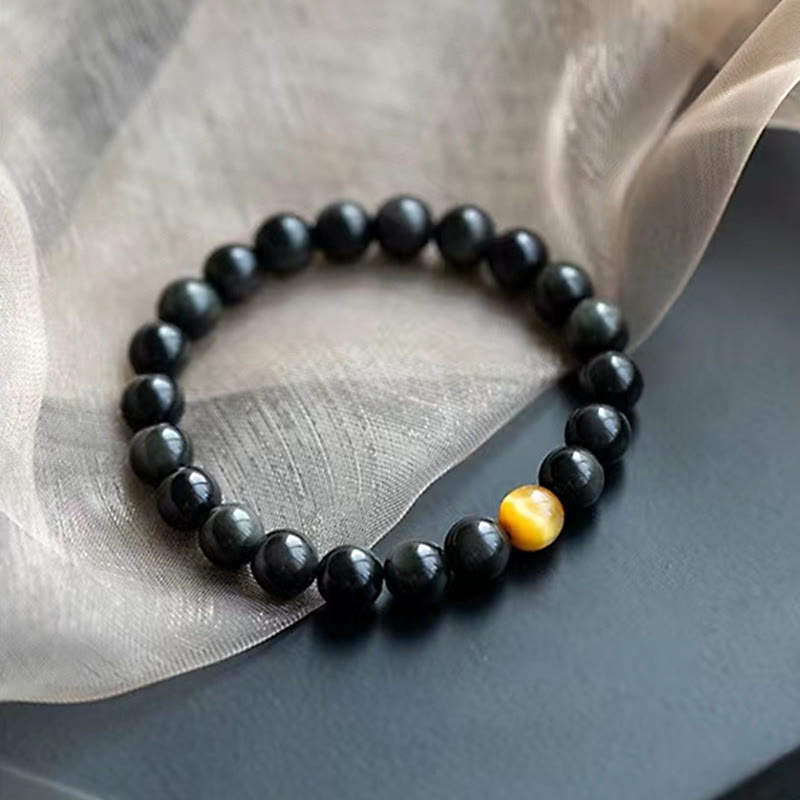 8 mm Regenbogen-Obsidian und Tigerauge Positive Love Armband
