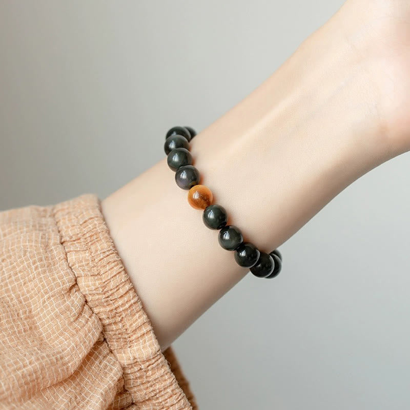 8 mm Regenbogen-Obsidian und Tigerauge Positive Love Armband