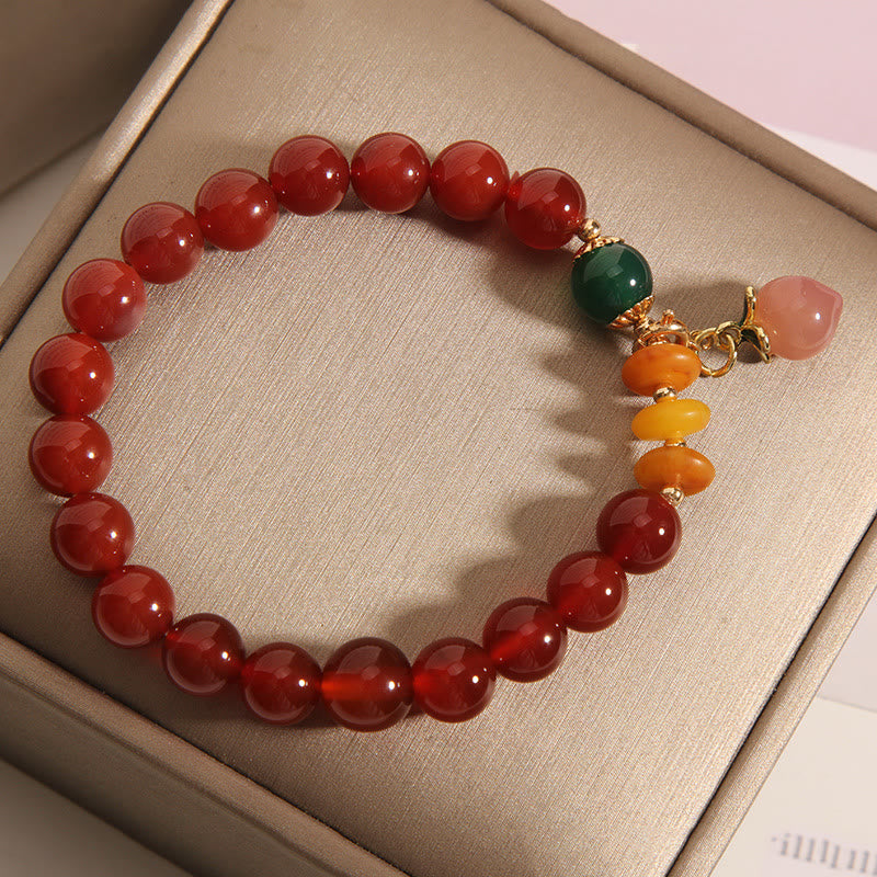 8 mm rotes Achat-Bernstein-Pfirsich-Charm-Selbstakzeptanz-Armband
