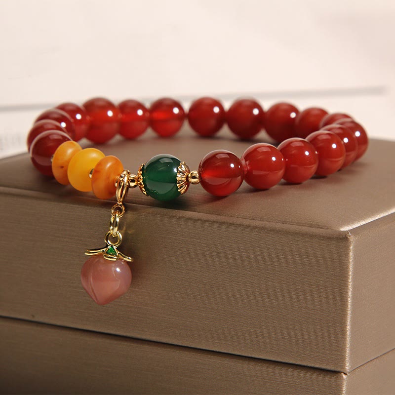 8 mm rotes Achat-Bernstein-Pfirsich-Charm-Selbstakzeptanz-Armband