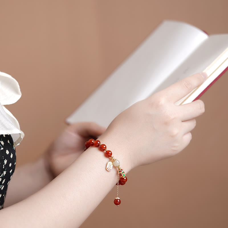 8 mm rotes Achat-Fu-Charakter-Selbstvertrauensarmband