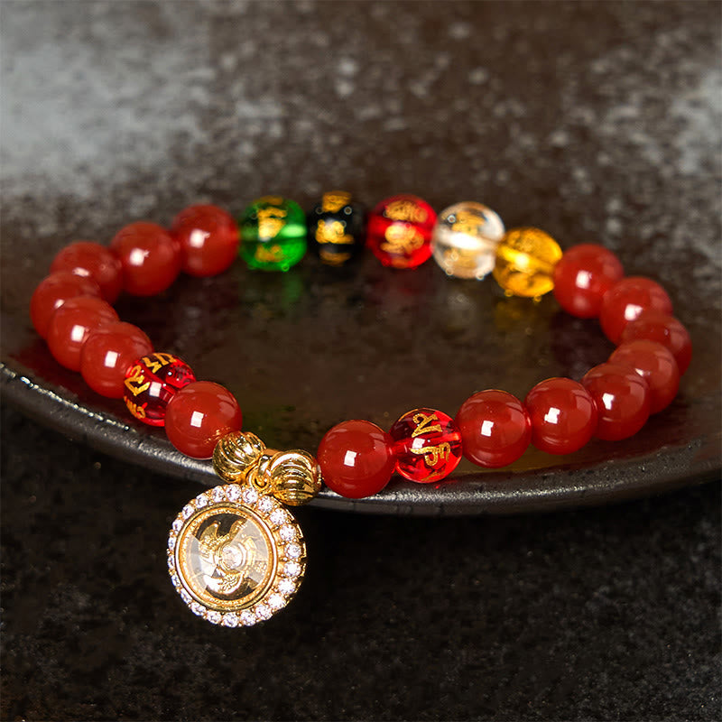 8 mm rotes Achat-Armband „Om Mani Padme Hum“ für Selbstakzeptanz