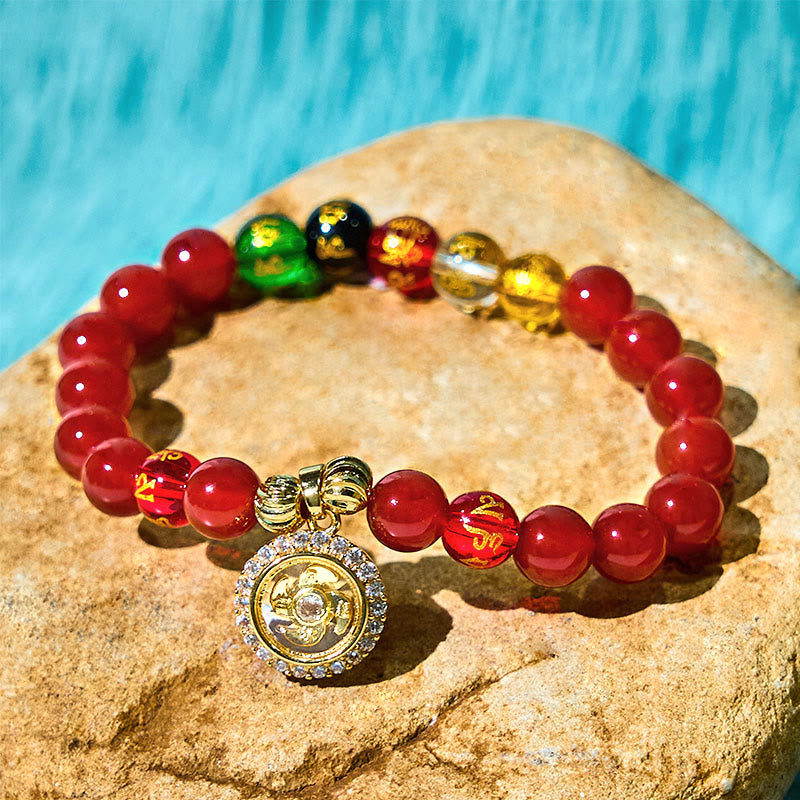 8 mm rotes Achat-Armband „Om Mani Padme Hum“ für Selbstakzeptanz