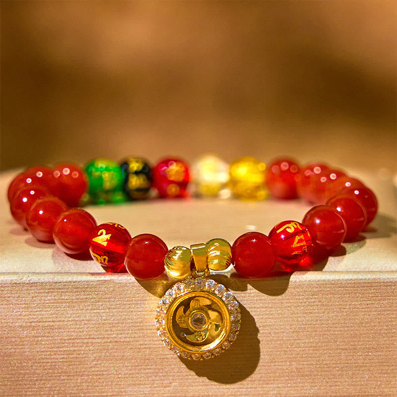 8 mm rotes Achat-Armband „Om Mani Padme Hum“ für Selbstakzeptanz