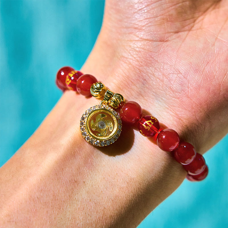 8 mm rotes Achat-Armband „Om Mani Padme Hum“ für Selbstakzeptanz