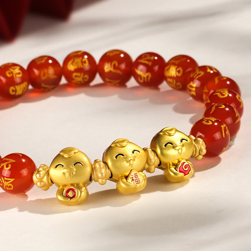 8 mm rotes Achat-Schlangen-Mantra-Armband für spirituelles Wachstum