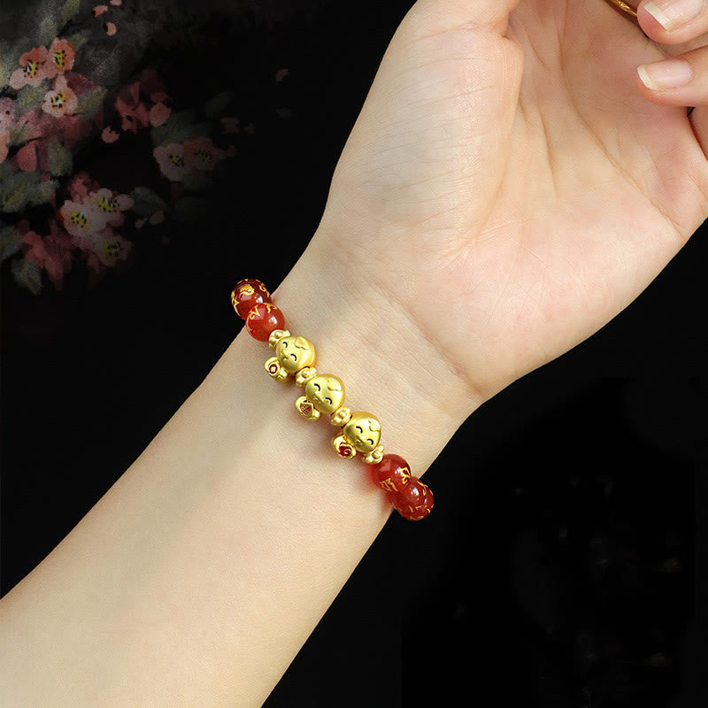 8 mm rotes Achat-Schlangen-Mantra-Armband für spirituelles Wachstum