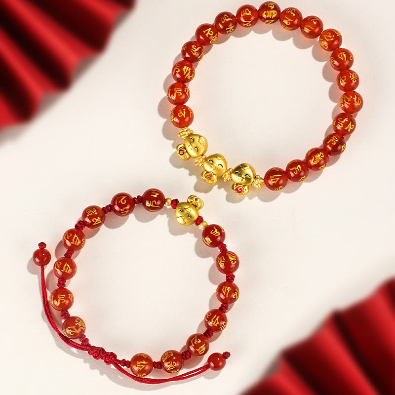 8 mm rotes Achat-Schlangen-Mantra-Armband für spirituelles Wachstum