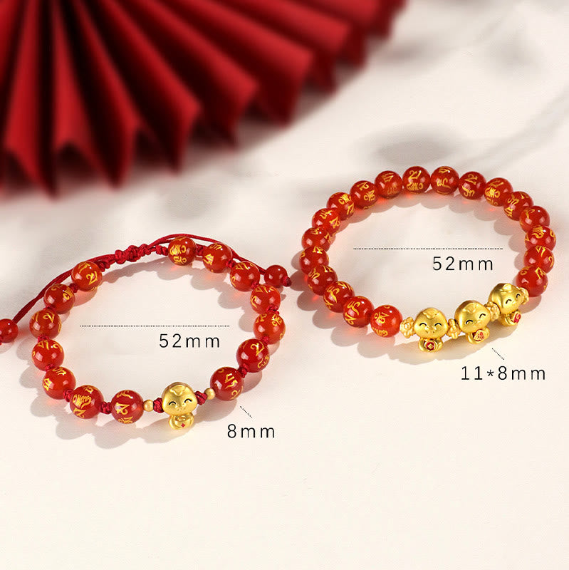 8 mm rotes Achat-Schlangen-Mantra-Armband für spirituelles Wachstum