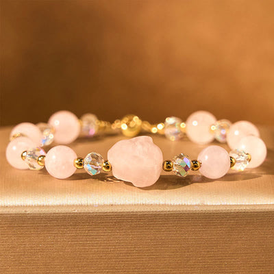 8 mm Rosenquarz-Kaninchen-Heilarmband für Liebe und Harmonie