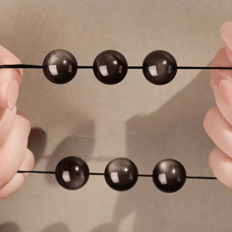 8 mm silbernes Obsidian-Armband „Om Mani Padme Hum“