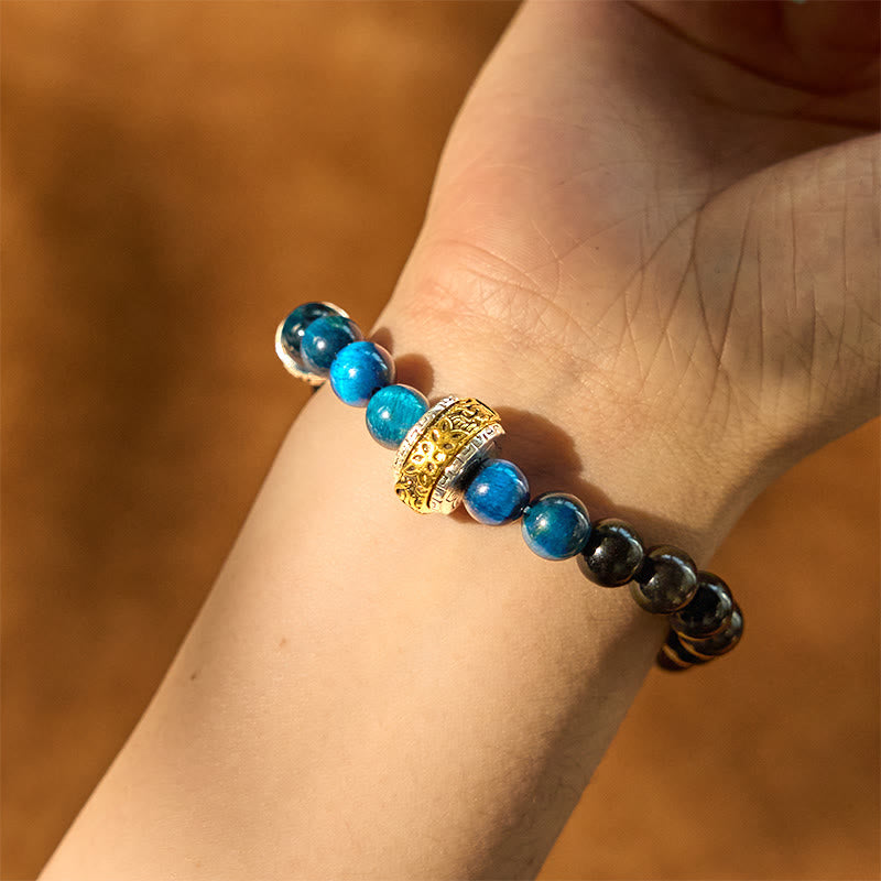 8 mm silbernes Glanz-Obsidian-Armband „Om Mani Padme Hum“