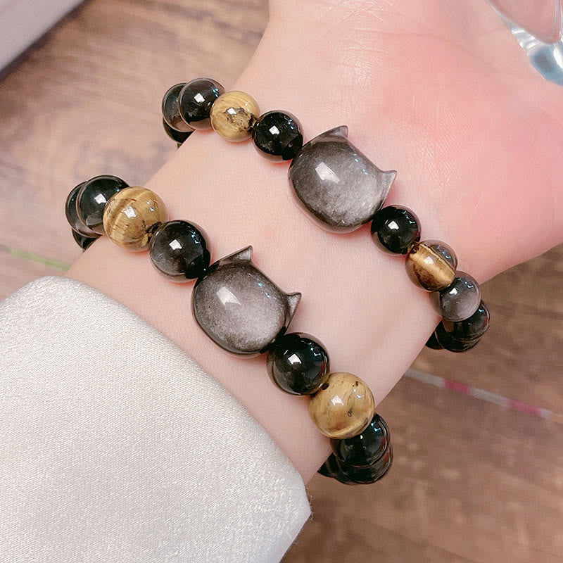 8 mm Silberglanz-Obsidian-Beruhigungsarmband Unisex