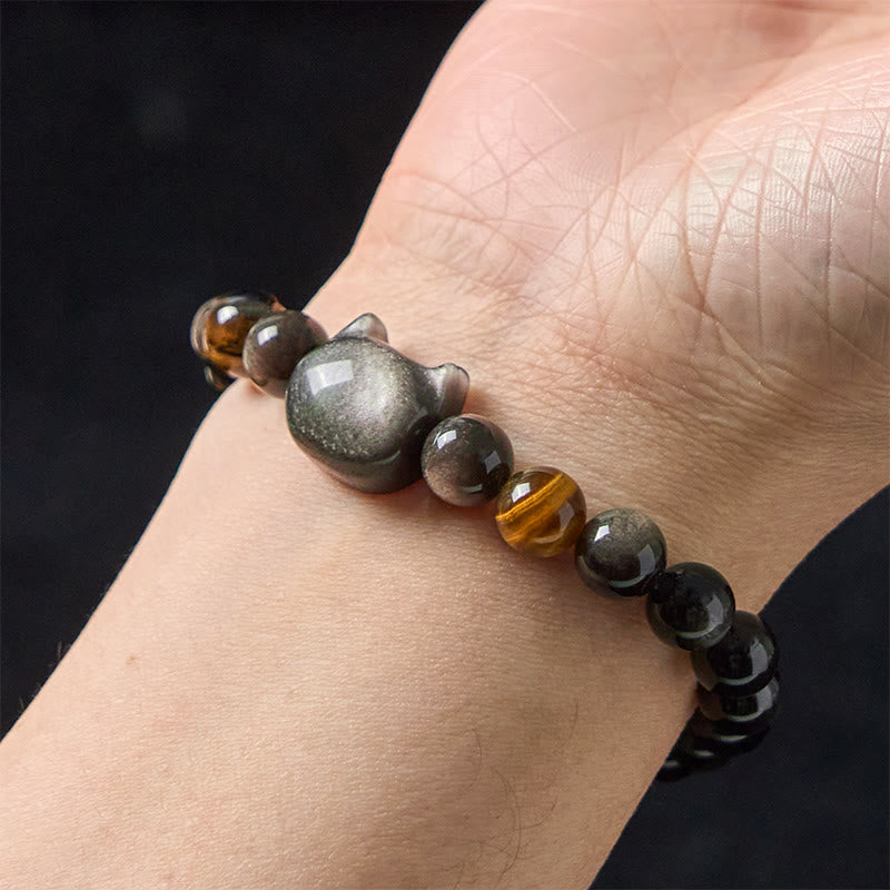 8 mm Silberglanz-Obsidian-Beruhigungsarmband Unisex