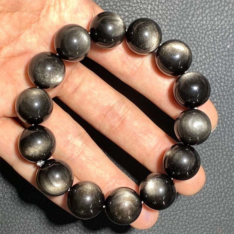 8 mm silbernes Glanz-Obsidian-Beruhigungsschutzarmband