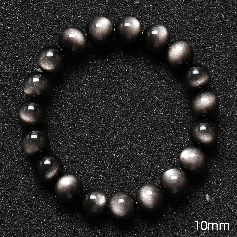 8 mm silbernes Glanz-Obsidian-Beruhigungsschutzarmband