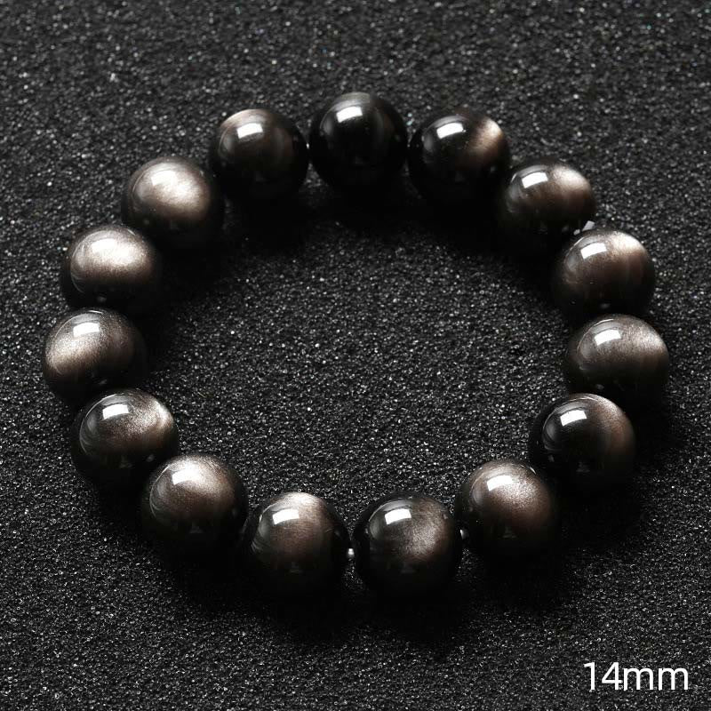 8 mm silbernes Glanz-Obsidian-Beruhigungsschutzarmband