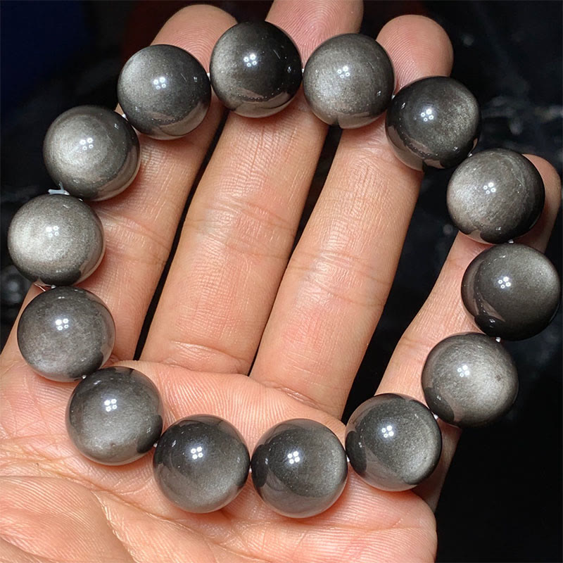 8 mm silbernes Glanz-Obsidian-Beruhigungsschutzarmband