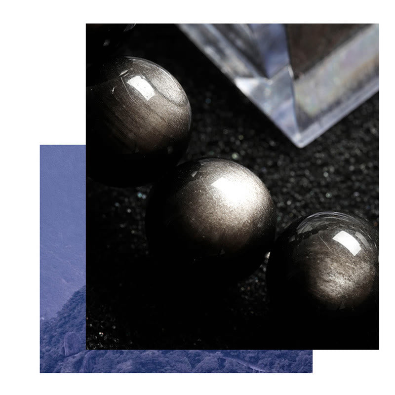 8 mm silbernes Glanz-Obsidian-Beruhigungsschutzarmband