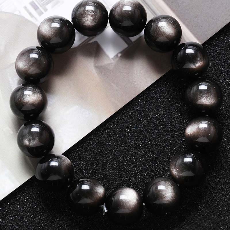 8 mm silbernes Glanz-Obsidian-Beruhigungsschutzarmband