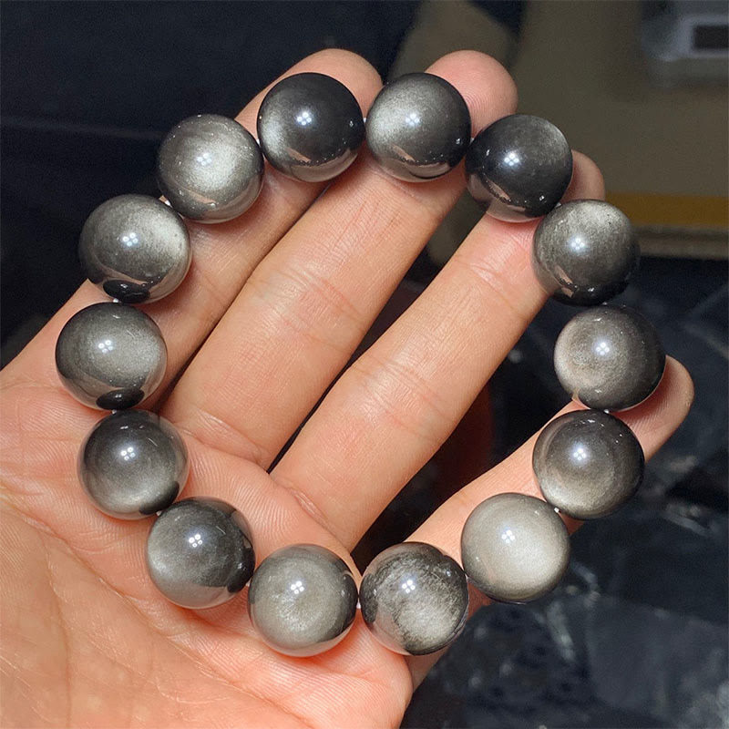 8 mm silbernes Glanz-Obsidian-Beruhigungsschutzarmband