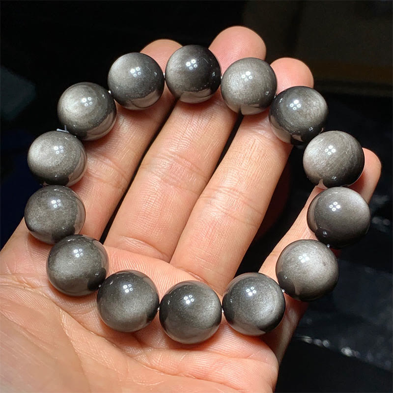 8 mm silbernes Glanz-Obsidian-Beruhigungsschutzarmband