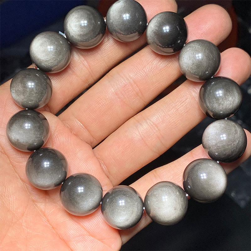 8 mm silbernes Glanz-Obsidian-Beruhigungsschutzarmband
