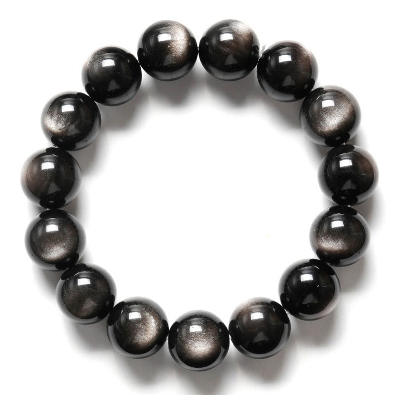 8 mm silbernes Glanz-Obsidian-Beruhigungsschutzarmband