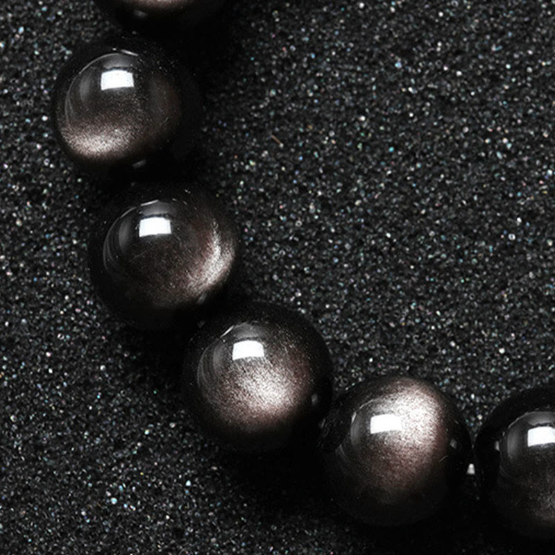 8 mm silbernes Glanz-Obsidian-Beruhigungsschutzarmband