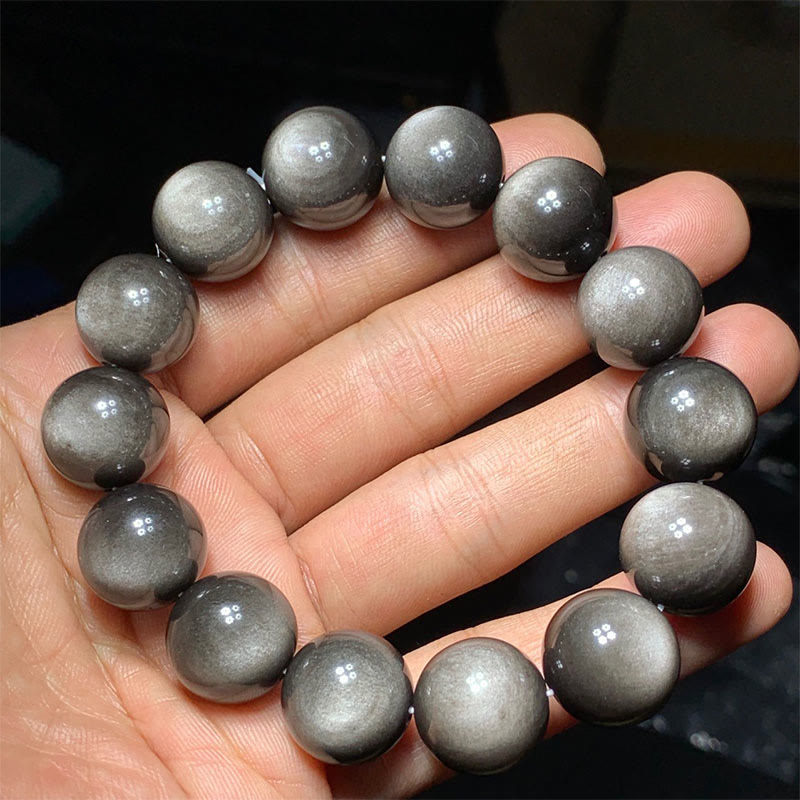 8 mm silbernes Glanz-Obsidian-Beruhigungsschutzarmband